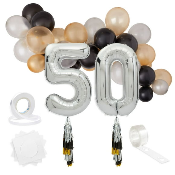 Foil Balloon Number 50 Happy Birthday Birthday Helium Balloon Black/Silver 50cmØ